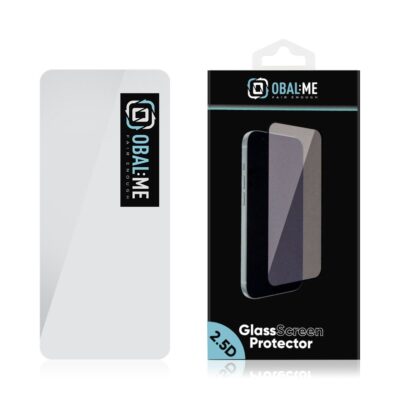 Skaidrus apsauginis ekrano stikliukas Infinix Smart 9 Hot 50i Hot 50 5G OBAL ME 2.5D Glass Screen Protector juodoje pakuotėje