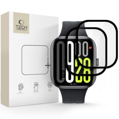 Juodas apsauginis stiklas Xiaomi Redmi Watch 5 TECH-PROTECT GLASS FLEX 2-PACK ir laikrodis
