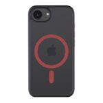 Juodas-raudonas dėklas Apple Iphone 16e Tactical MagForce Hyperstealth 2.0mm su raudonu apskritimu centre ir juodu Apple logotipu