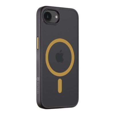 Juodas-geltonas dėklas Apple Iphone 16e Tactical MagForce Hyperstealth 2.0mm su geltonu apskritimu ant nugarėlės