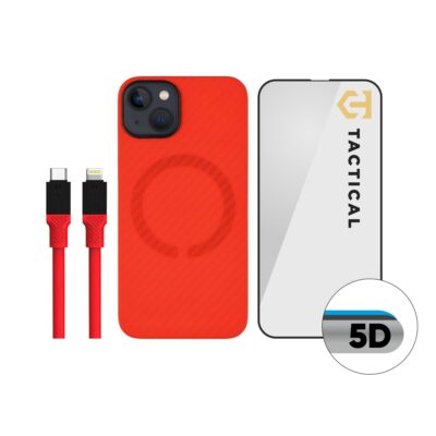 Rinkinys skirtas Apple Iphone 13 Tactical Red Limited Edition Combo su raudonu dėklu, laidu ir stiklu