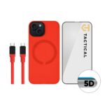 Tactical Red Limited Edition Combo rinkinys Apple iPhone 15 su raudonu dėklu, ekrano apsauga 5D ir USB-C kabeliu