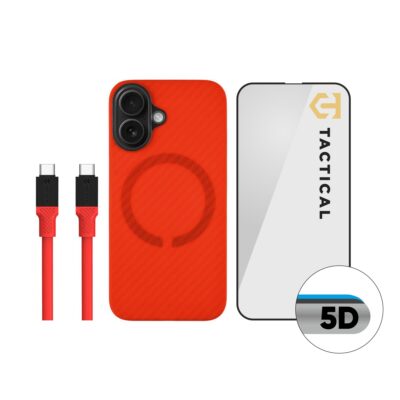 Rinkinys skirtas Apple Iphone 16 Tactical Red Limited Edition Combo raudonas dėklas ir apsauginis stiklas