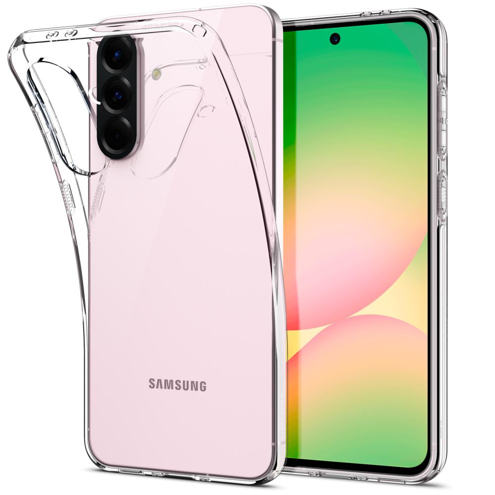 Skaidrus dėklas Samsung A56 5G Spigen Liquid Crystal Skaidrus dėklas Samsung A56 5G Spigen Liquid Crystal su matomu rožinės spalvos telefonu