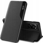 Juodas atverčiamas dėklas Xiaomi Redmi 12 su langeliu rodančiu laiką
