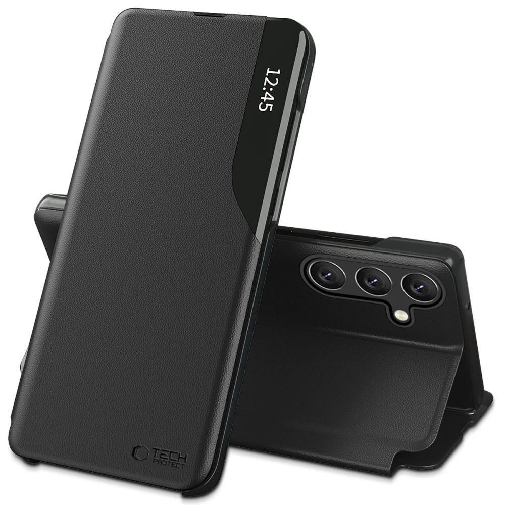 Juodas atverčiamas dėklas Samsung Galaxy A36 5G Tech-Protect Smart View Juodas atverčiamas dėklas Samsung Galaxy A36 5G Tech-Protect Smart View su matomu laiku lange