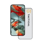 Juodas apsauginis ekrano stikliukas Google Pixel 9 Pro XL Tactical Glass Shield 5D priekyje ir ekrano vaizdas