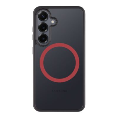 Juodas-raudonas dėklas Samsung Galaxy S25 Tactical MagForce Hyperstealth 2.0mm su raudonu apskritimu