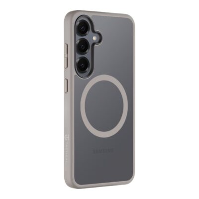 Šviesiai pilkas dėklas Samsung Galaxy S25 su kamera ir apsauga