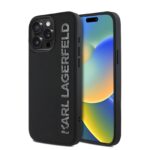 Juodas dėklas Karl Lagerfeld su 3D blizgiu logotipu Apple iPhone 15 Pro telefonui
