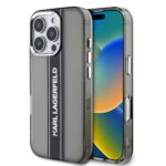 Juodas dėklas telefonui Apple Iphone 16 Pro Karl Lagerfeld IML Stripe Logo su vertikaliu logotipu