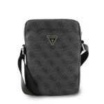 Juodas krepšys Guess PU 4G Triangle Logo Bag 8 colių su tamsiai pilku logotipų raštu