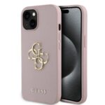Rausvas originalus deklas Guess PU Grained 4G Metal Logo telefonui Apple iPhone 15