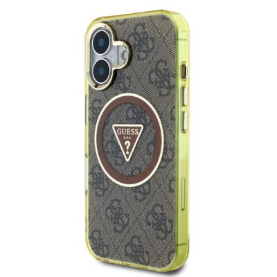 Rudas originalus dėklas Guess IML 4G Glitter and Triangle Logo MagSafe telefonui Apple Iphone 16 su logotipu