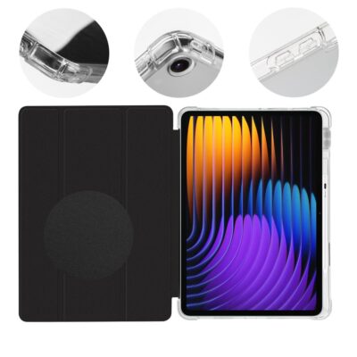 Juodas dėklas Xiaomi Pad 7 7 Pro MistyTab skaidrių kampais ir uždengimu