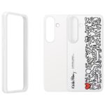 Baltas originalus dėklas EF-MS931CWE FlipSuit telefonui Samsung Galaxy S25 su juoda piešinių ir raudonos širdies akcentu