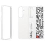 Baltas originalus dėklas EF-MS936CWE FlipSuit telefonui Samsung Galaxy S25 Plus su juodu piešiniu ir raudona širdimi