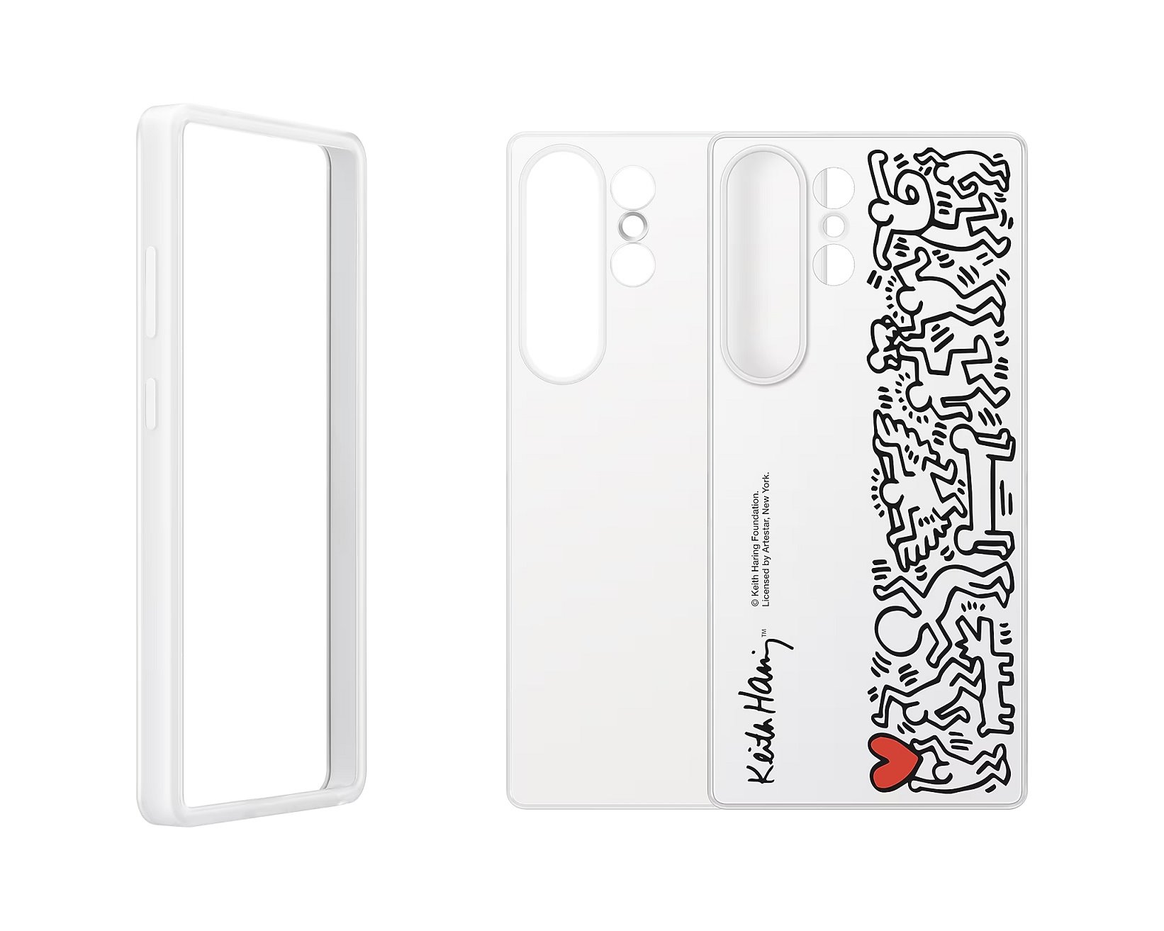 Baltas originalus dėklas EF-MS938CWE FlipSuit telefonui Samsung Galaxy S25 Ultra Baltas originalus dėklas EF-MS938CWE FlipSuit telefonui Samsung Galaxy S25 Ultra su juodai baltais piešiniais ir raudona širdimi