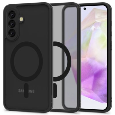 Juodas matinis dėklas Samsung Galaxy A36 5G Tech-Protect Magmat Magsafe su atverstu ekranu
