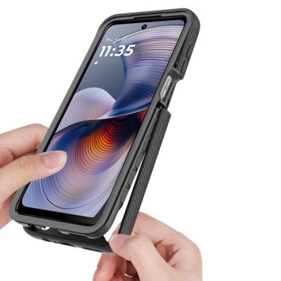 Juodas dėklas Motorola Moto G15 Power apsaugai su tekstūruotomis šoninėmis dalimis