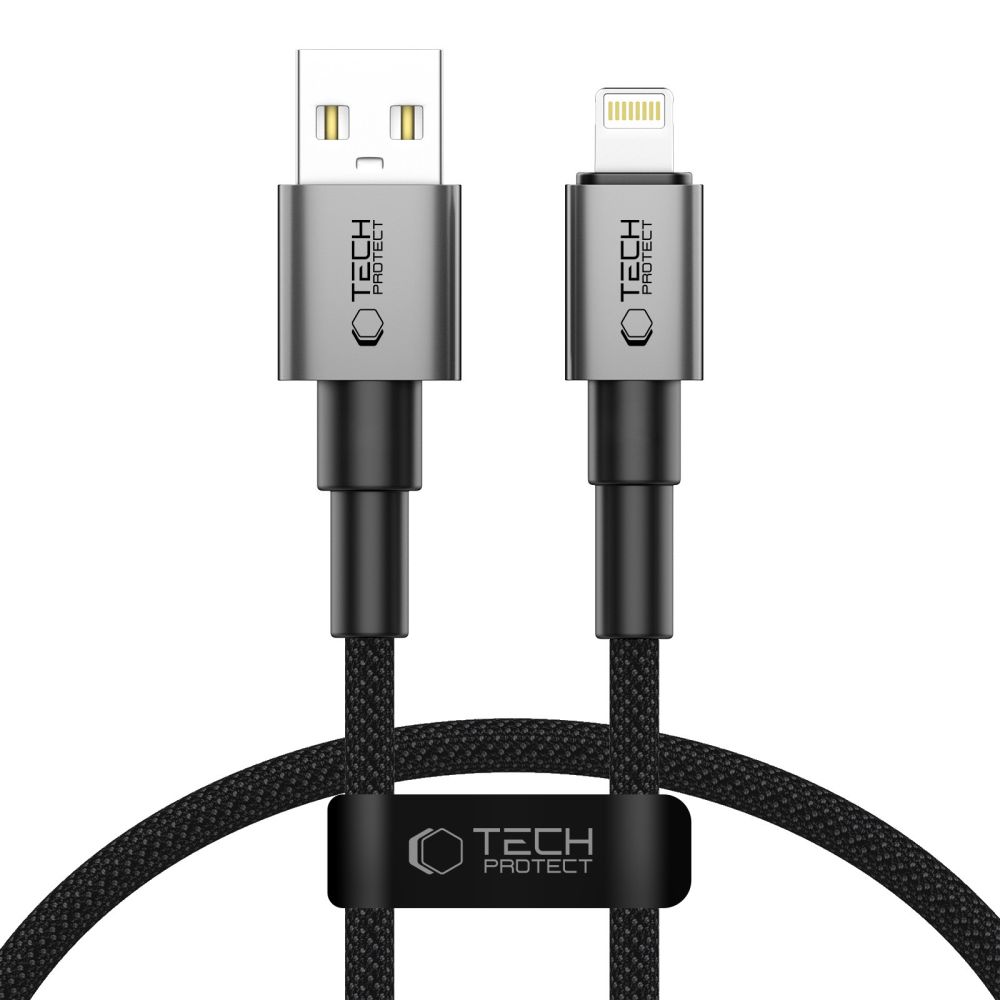 Pilkas laidas TECH-PROTECT ULTRABOOST DNA LIGHTNING CABLE 12W 2.4A 25CM Pilkas laidas TECH-PROTECT ULTRABOOST DNA LIGHTNING CABLE su juodu pintu virveliu ir metaliniu pilku laiduko korpusu