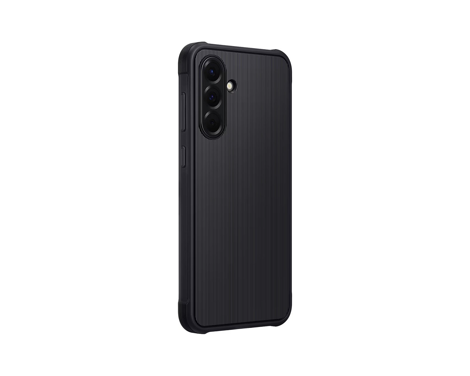 Juodas originalus dėklas Samsung Galaxy A56 5G Rugged Cover EF-RA566CBE Juodas originalus dėklas Samsung Galaxy A56 5G Rugged Cover EF-RA566CBE su vertikaliomis linijomis ir apsauga kamerai