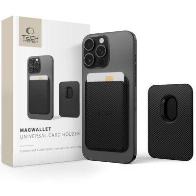 Carbon magnetinis deklas kortelėms TECH-PROTECT MAGWALLET MAGSAFE UNIVERSAL MAGNETIC prie telefono dideliu trimituojamu kampu