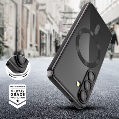 Juodas dėklas Samsung Galaxy A26 5G Tech-Protect Magflex Magsafe su magnetiniu žiedu ir trijų kamerų apsauga