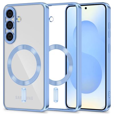 Šviesiai mėlynas dėklas Samsung Galaxy S25 Tech-Protect Magflex Magsafe permatomas su magnetiniu žiedu