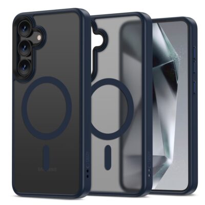 Tamsiai mėlynas dėklas Samsung Galaxy S25 Tech-Protect Magmat Magsafe su magnetiniu žiedu ir kameros išpjova
