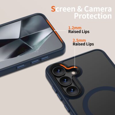 Tamsiai mėlynas dėklas Samsung Galaxy S25 Tech-Protect Magmat Magsafe su ekrano ir kameros apsauga