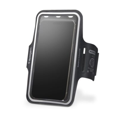Juodas dėklas ant rankos SPIGEN A703 DYNAMIC SHIELD ARMBAND su permatomu langu išmaniojo telefono ekrano matymui