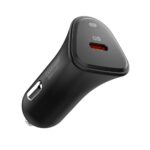 Juodas automobilinis telefono pakrovėjas SPIGEN ESSENTIAL EV301 30W vienu USB-C lizdu