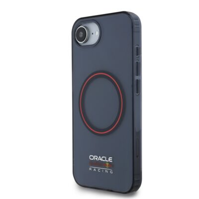 Tamsiai mėlynas dėklas Apple Iphone 16E su raudonu MagSafe žiedu ir Oracle Red Bull Racing logotipu