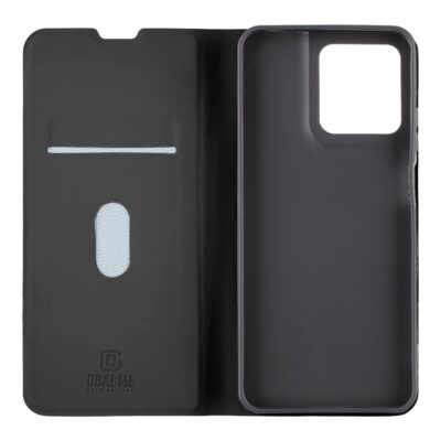 Juodas dėklas Motorola G15 OBALME SmoothTouch atvertas su įpjova foto kamerai ir kortelių lizdu