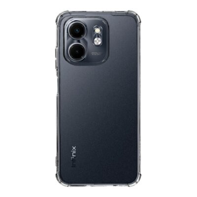 Skaidrus dėklas Tactical TPU Plyo telefonui Infinix Smart 9 matomas iš nugarėlės pusės su dviem kameromis