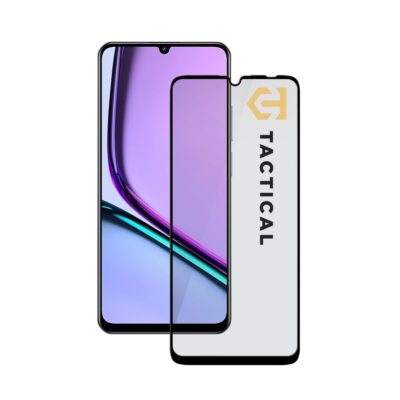 Juodas apsauginis ekrano stikliukas Realme Note 60 4G Tactical Glass Shield 5D su aiškia apsauga ir juodu rėmeliu