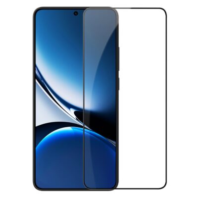 Juodas apsauginis grūdintas stiklas Nillkin Tempered Glass 2.5D CP+ PRO telefonui Xiaomi Poco X7 Pro 5G ant telefono ekrano.