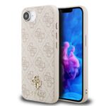 Rausvas dėklas Apple Iphone 16E Guess PU su mažuoju metaliniu logotipu ir MagSafe funkcija