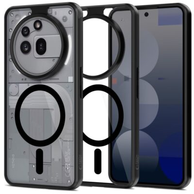 Juodas matinis dėklas Nothing Phone 3A Pro Tech-Protect Magmat Magsafe su permatomu dizainu ir magnetiniais apskritimais