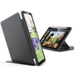 Juodas dėklas Apple Ipad Air 10.9 su hibridiniu dizainu ir stovu