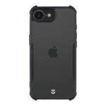 Skaidrus-juodas dėklas Tactical Quantum Stealth Apple iPhone 16E su matoma kamera ir Apple logotipu