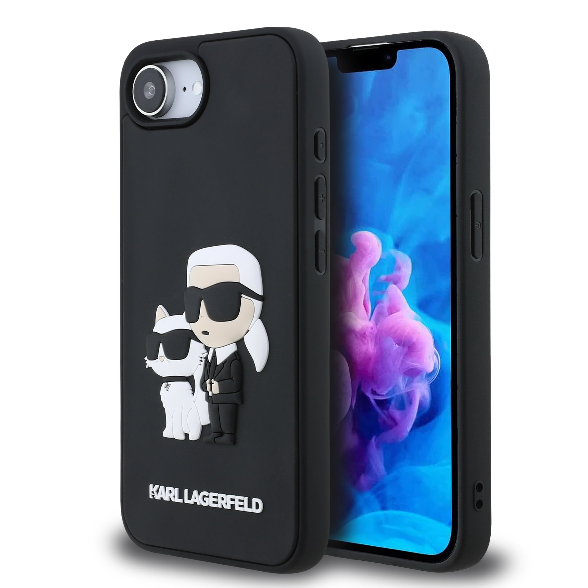 Juodas originalus dėklas Karl Lagerfeld 3D Rubber Karl and Choupette telefonui Apple iPhone 16E Juodas originalus dėklas Karl Lagerfeld 3D Rubber Karl and Choupette telefonui Apple iPhone 16E