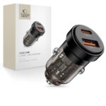 Juodas automobilinis įkroviklis TECH-PROTECT CC03 su dviem USB jungtimis Type-C ir USB-A