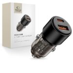 Juodas automobilinis įkroviklis TECH-PROTECT CC03 su dviem USB prievadais Type-C ir USB-A