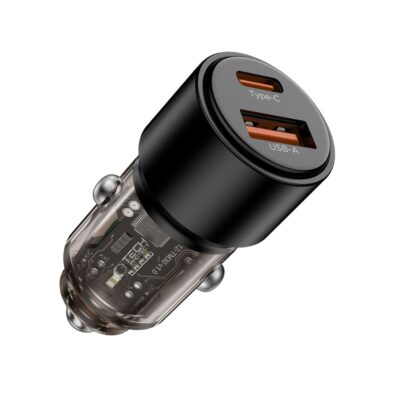 Juodas automobilinis įkroviklis TECH-PROTECT CC03 su 2 USB jungtimis Type-C ir USB-A