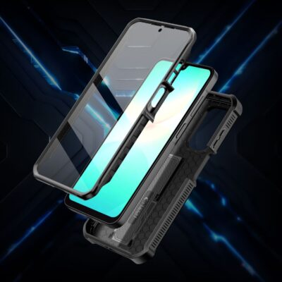 Juodas dėklas Samsung Galaxy A26 5G Tech-Protect Kevlar Cam+ su skaidriu priekiu ir apsauga kraštuose