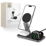 Juodas belaidis pakrovėjas TECH-PROTECT QI15W-A47 3IN1 MAGNETIC MAGSAFE WIRELESS CHARGER su telefonu, ausinėmis ir laikrodžiu