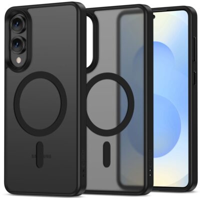 Juodas matinis dėklas Samsung Galaxy S25 Edge Tech-Protect Magmat Magsafe su apvali funkcinė zona ir kamera