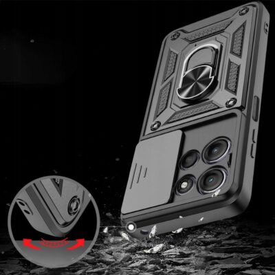 Juodas dėklas Motorola Moto G15 Tech-Protect Camshield Pro su apsauginiu kameros dangteliu